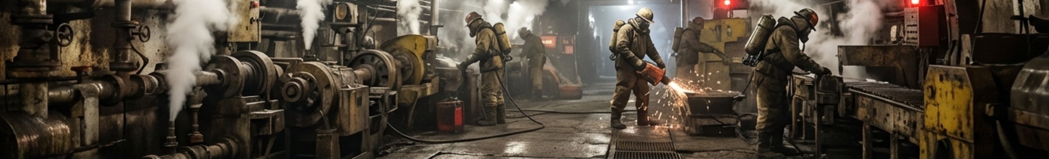 Industrial extraction machinery inside the Crawl, crews working under steam and pressure.